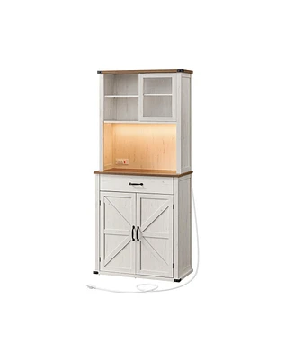 Slickblue 71" Pantry Cabinet with Lights and Charging Station Doors Drawer, Adjustable Shelves