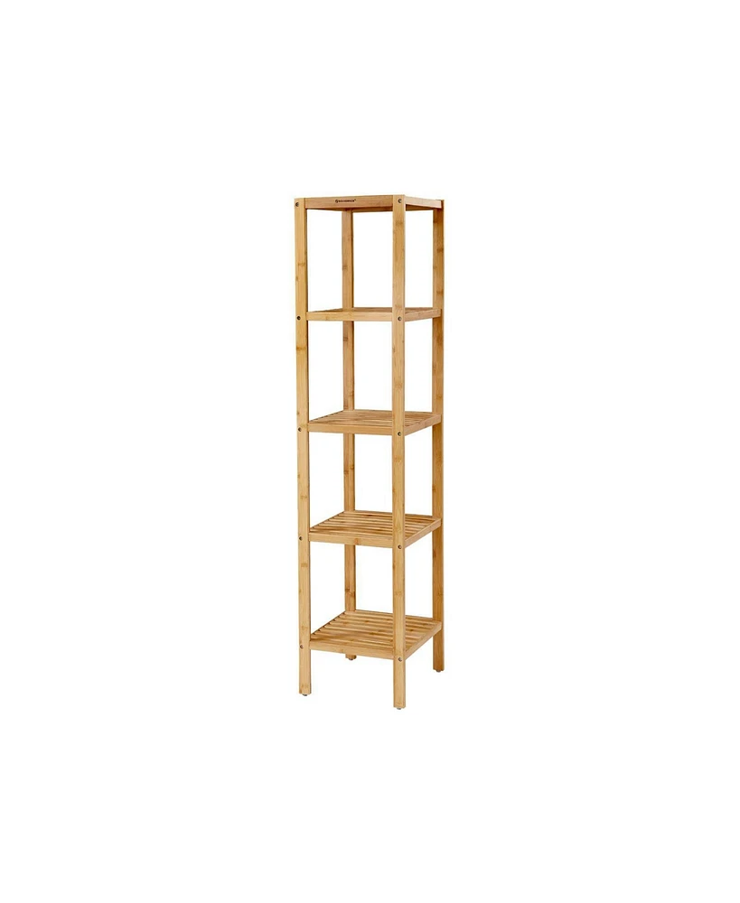 Slickblue 5-Tier Wicker Bathroom Shelf, Standing Kitchen Rack, for Narrow Spaces, Living Room