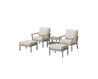 Slickblue 5 Piece Patio Furniture Set, 2 Lounge Chairs, 2 Ottomans, 1 Coffee Table