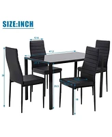 Sugift 5 Piece Dining Table Set for 4 Glass Dining Table and 4 Chairs Black