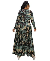 L I V D Plus Size Silvestra Camo Tiered Maxi Dress