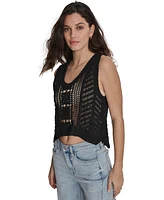 Dkny Jeans Women's Cropped Crochet Scoop-Neck Top