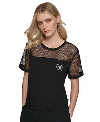 Karl Lagerfeld Paris Women's Short-Sleeve Mesh-Top Top