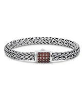 Devata Garnet & Dragon Bone Oval 7mm Chain Bracelet Sterling Silver