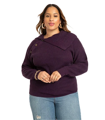 Eloquii Plus Asym Button Collar Sweater