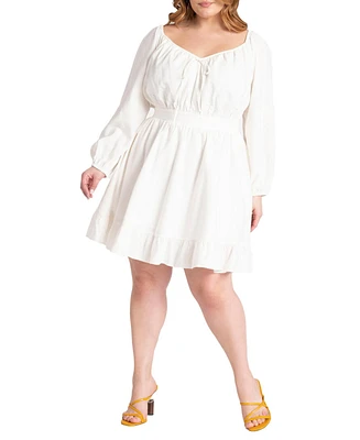 Eloquii Plus Puff Sleeve Linen Mini Dress - 16, Pearl