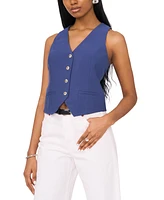 1.state Women's Sleeveless Button Down V-Neck Micro Vest