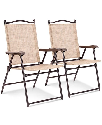 Gymax Set of 2 Folding Patio Furniture Sling Back Chairs Outdoors