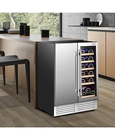 2-in-1 Beverage and Wine Cooler Free-standing & Built-in Dual Zones Wine Fridge