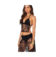 Edikted Women's Bess Open Back Sheer Lace Top