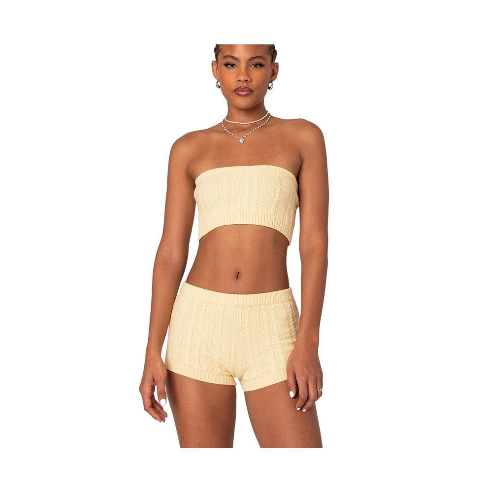 Edikted Women's Raegan Cable Knit Bandeau Top