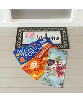 Evergreen Indoor Outdoor Doormat Bundle Set of 5 - Frame and 4 Welcome Seasonal Inserts Pumpkins Lemonade Snowman Floral