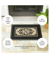 Evergreen Cambridge Chic Letter N Monogram Burlap Sassafras Indoor Outdoor Switch Doormat1'10"x10"Brown