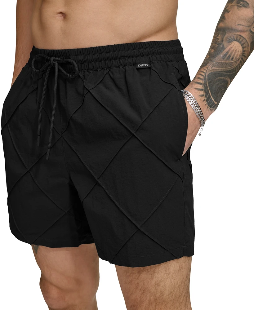 Dkny Men's Diamond Pintuck Performance 5" Volley Shorts