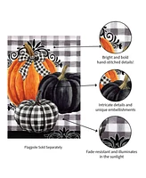 Evergreen Pumpkin Check Garden Suede Flag 12.5 x 18 Inches Indoor Outdoor Decor