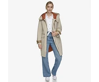 Women's Gemas Lightweight Parka Coat With Matte Shell and Faux Leather Details