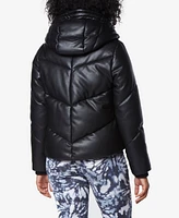 Andrew Marc Sport Women's Faux Leather Hooded Puffer Jacket