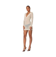 Edikted Women's Beck Plunge Neck Sheer Lace Mini Dress