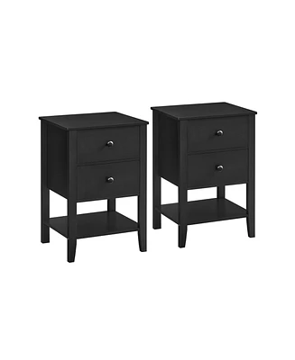 Slickblue Nightstands, Set of 2, Bedside Tables, Side End Tables with 2 Storage Drawers and Open Shelf