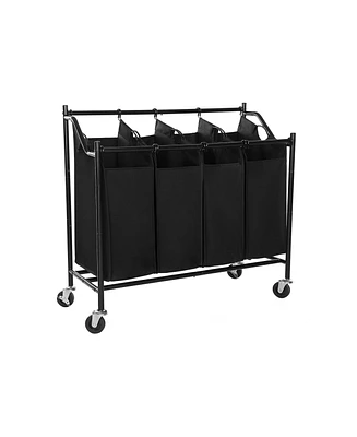 Slickblue Heavy-Duty 4-Bag Rolling Laundry Hamper Sorter Storage Cart with Wheels Black
