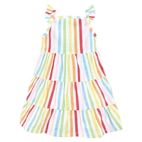 Hudson Baby Toddler, Child Girl Cotton Dresses, Rainbow Stripe