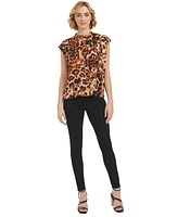 Calvin Klein Women's Short-Sleeve Printed Button Front Shirt