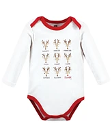 Hudson Baby Boys Unisex Cotton Long-Sleeve Bodysuits, Santa Reindeer, 3-Pack