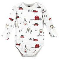 Hudson Baby Unisex Cotton Long-Sleeve Bodysuits, Christmas Scene, 3-Pack