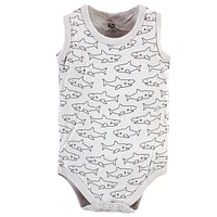 Hudson Baby Boys Cotton Sleeveless Bodysuits, Shark Patrol, 5-Pack