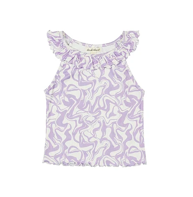 Derek Heart Girls Printed Rib Top with Front Ruching