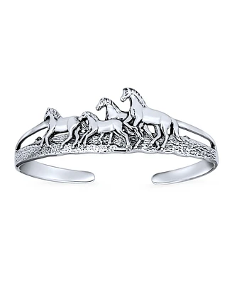 Bling Jewelry Heavy Solid Statement Wild Western Running Horses Equestrian Cuff Bracelet Men Oxidized Sterling Silver Finish Fine Jewelry Adjustable