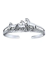 Bling Jewelry Heavy Solid Statement Wild Western Running Horses Equestrian Cuff Bracelet Men Oxidized Sterling Silver Finish Fine Jewelry Adjustable