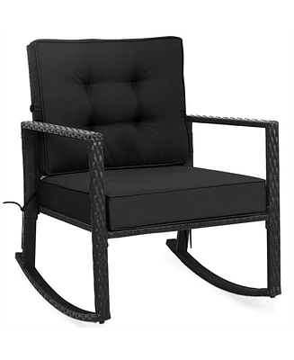Gymax Outdoor Wicker Rocking Chair Patio Lawn Rattan Single Chair Glider w/ Cushion