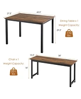 Sugift 3 Pieces Dining Table Set with 2 Benches for Dining Room Kitchen Bar