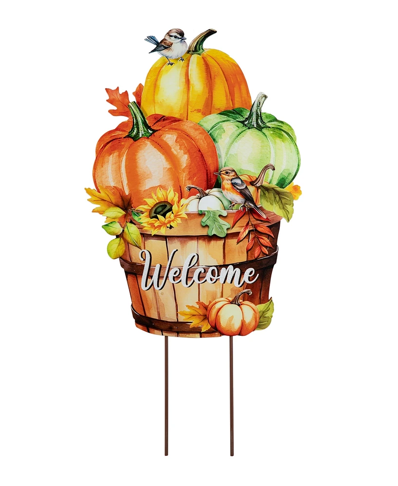 Glitzhome 30.25"H Fall Metal Pumpkins with Barrel Yard Stake