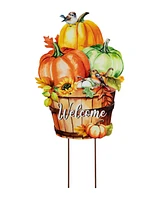 Glitzhome 30.25"H Fall Metal Pumpkins with Barrel Yard Stake