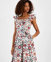 T Tahari Women's Floral-Print Fit & Flare Midi Dress