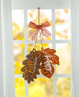 Glitzhome 24.5"H Fall Wooden Maple Leaves with Bowknot Door Hanger
