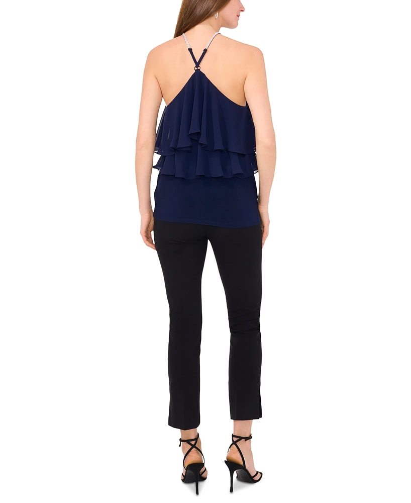 Msk Women's Embellished Tiered Halter Top