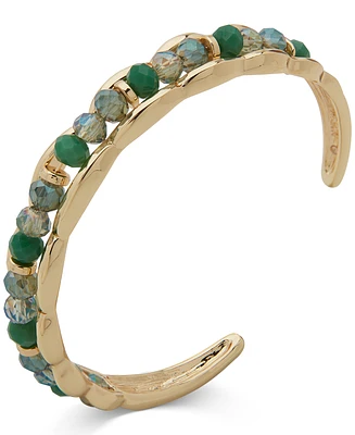 Anne Klein Gold-Tone Green Multi Beaded Cuff Bracelet