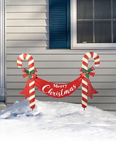 Glitzhome 36"L Christmas Metal "Merry Christmas" Candy Cane Yard Stake or Wall Decor