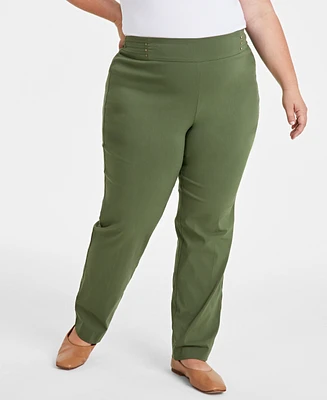 Jm Collection Plus & Petite Tummy Control Pull-On Slim-Leg Pants, Created for Macy's