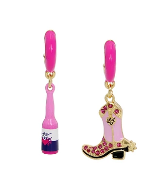 Betsey Johnson Faux Stone Cowgirl Mismatch Charm Huggie Earrings