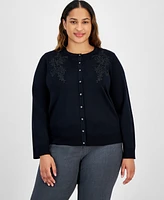 Jm Collection Plus Applique Long-Sleeve Button-Front Cardigan, Created for Macy's