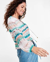 I.n.c. International Concepts Women's Printed Lace-Up Blouse, Created for Macy's
