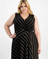 Robbie Bee Plus Striped Faux-Wrap Midi Dress