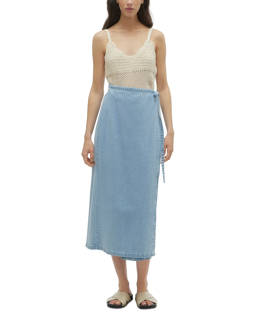 Vero Moda Women's Zinnia Solid Denim Wrap Midi Skirt