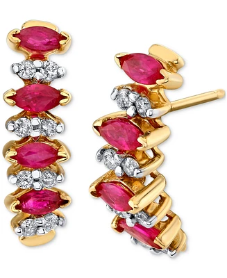 Ruby (1 ct. t.w.) & Diamond (1/4 ct. t.w.) Curved Statement Earrings in 14k Gold