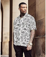 Saint Morta Men's Paisley Skulls Short Sleeve Button Up Shirt