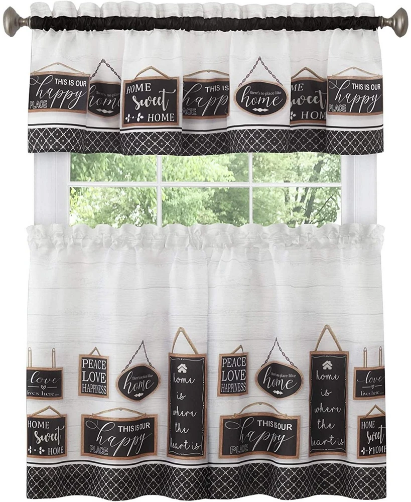 Kate Aurora Modern Farmhouse Complete 3 Piece Rod Pocket Tier and Valance Kitchen Curtain Set